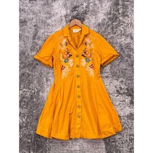 Anthropologie Maeve Dress Womens Yellow Gold Collared Embroidered 8P Petite